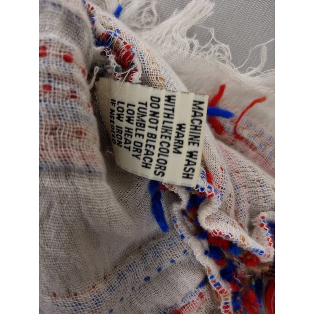 Dylan Gauze Poncho Top Women Medium White Multi Color Fringe Boho Stripe - Picture 8 of 10
